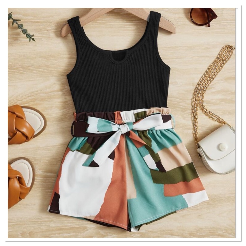 SHEIN Girls Colorblock Belted Romper